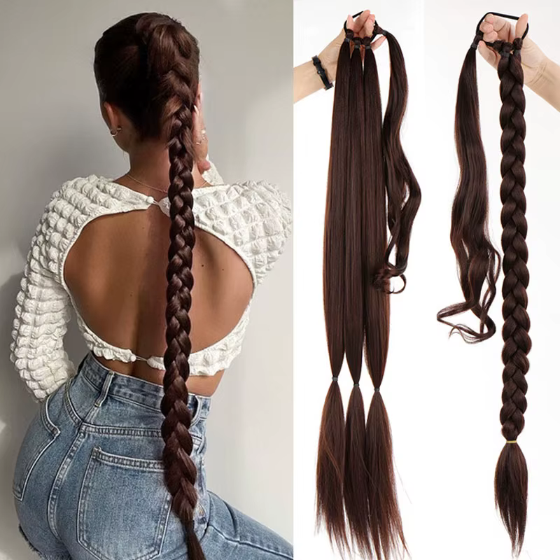 Extensions de cheveux synthétiques longues et droites