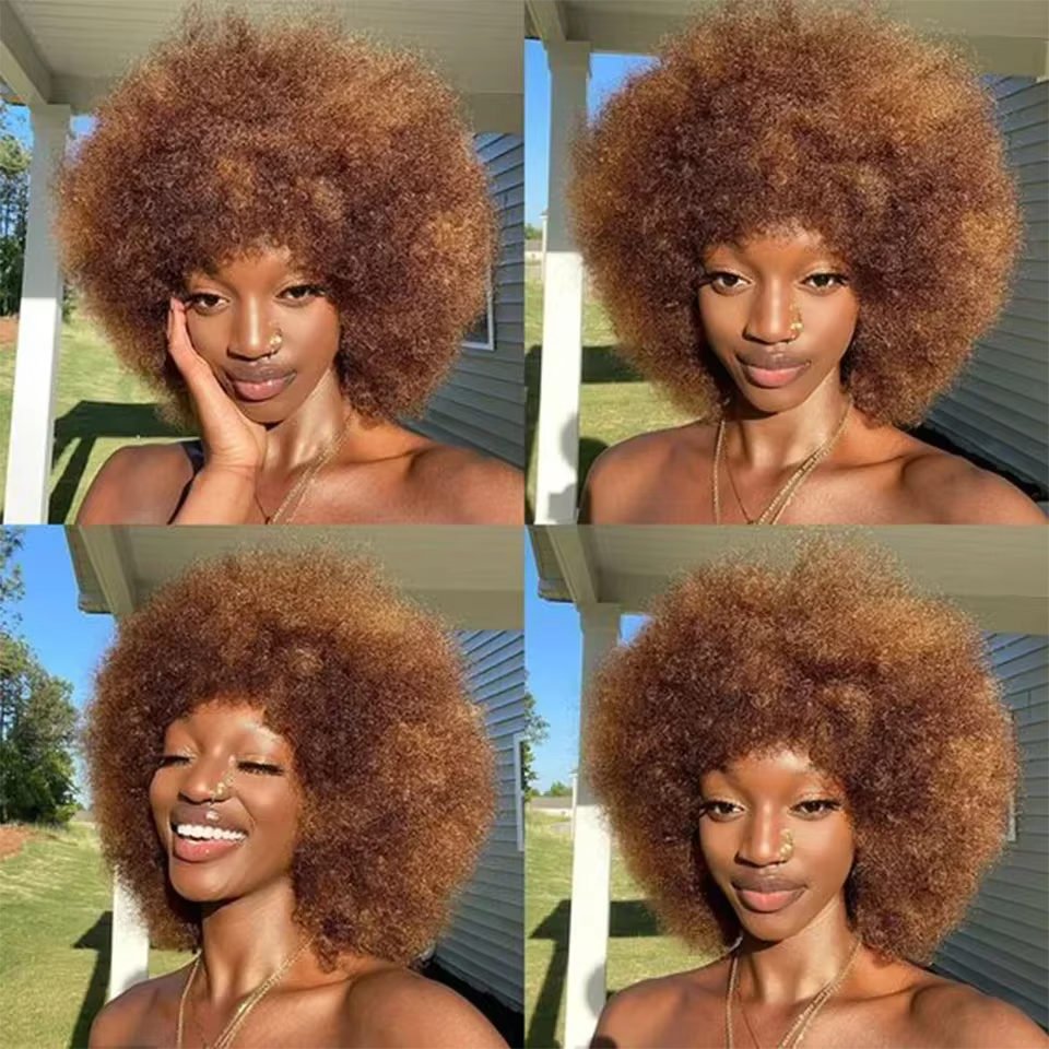 Perruque courte bouclée afro kinky en cheveux humains péruviens 100% naturels