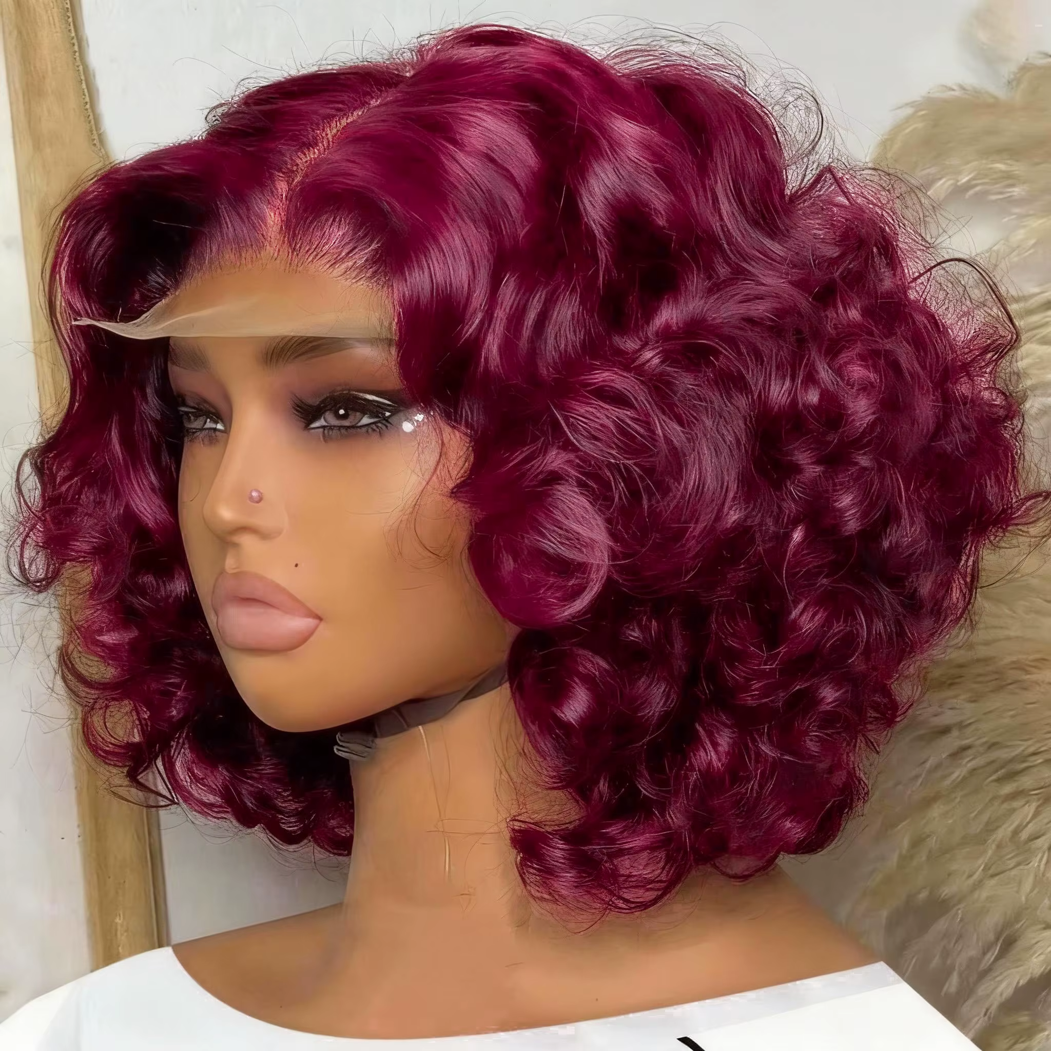 Perruque Bob en Cheveux Humains Bouclés Courts et Lâches