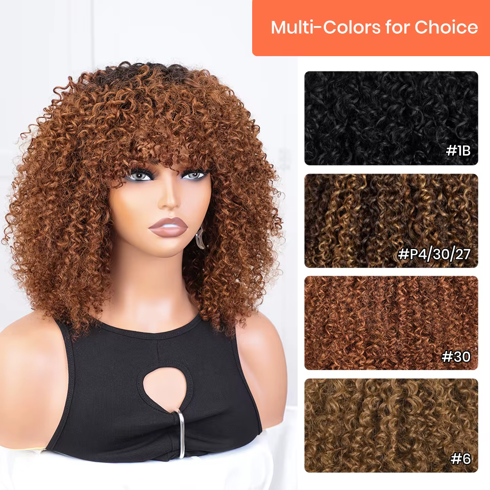 Perruques Bob Courtes Bouclées Brunes en Cheveux Humains