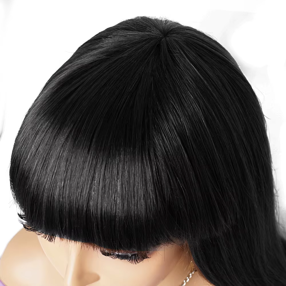100% perruques de cheveux humains perruque courte avec Bang couleur noire naturelle droite faite à la Machine