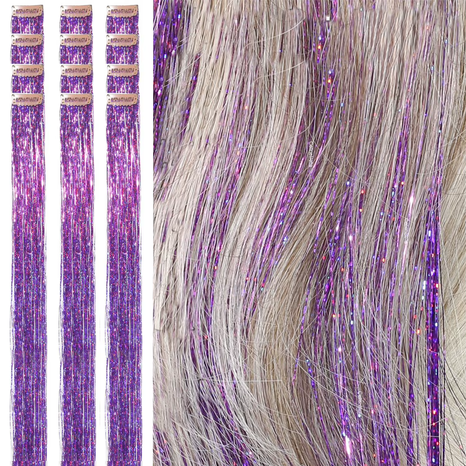 Extensions de cheveux synthétiques à Clip en guirlandes à paillettes