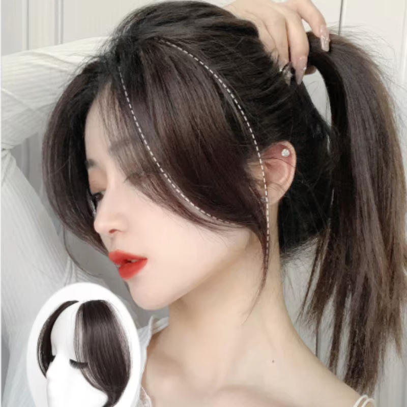 Extensions de cheveux synthétiques à frange centrale
