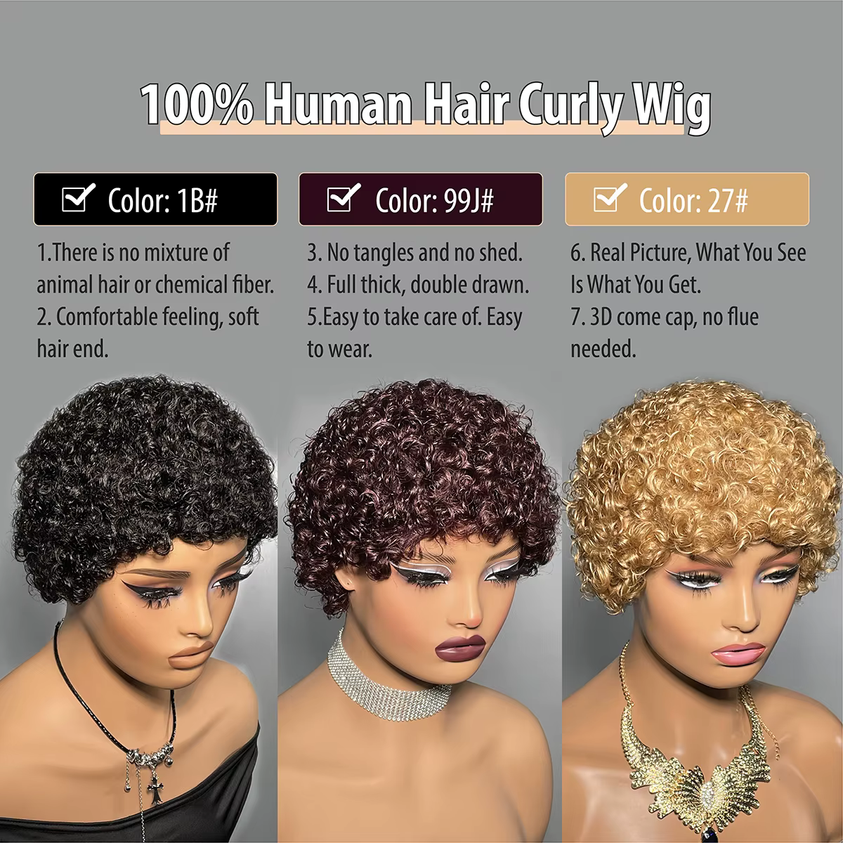 Perruques de cheveux humains bouclés courts pour les femmes pleine Machine faite