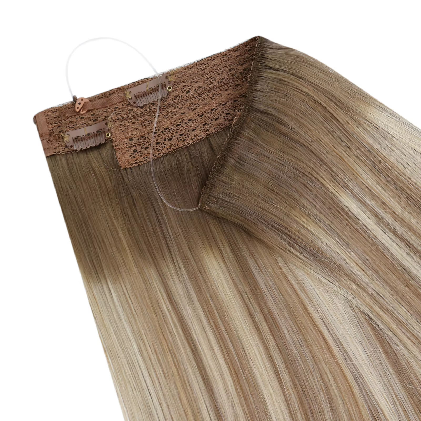 Ugeat Wire-Extensions de Cheveux Humains, Noir Naturel, Vrais Cheveux de Ligne de Poisson, Trame de Cheveux Invisible avec Clips, 12-20 ", 1 Pc, Nouveau