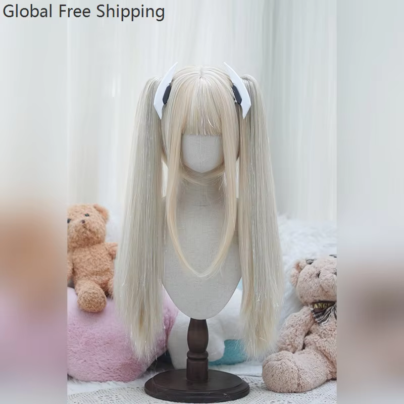Perruque Lolita Cosplay fil Laser brillant cheveux raides pour femmes Anime Roleplay synthétique princesse