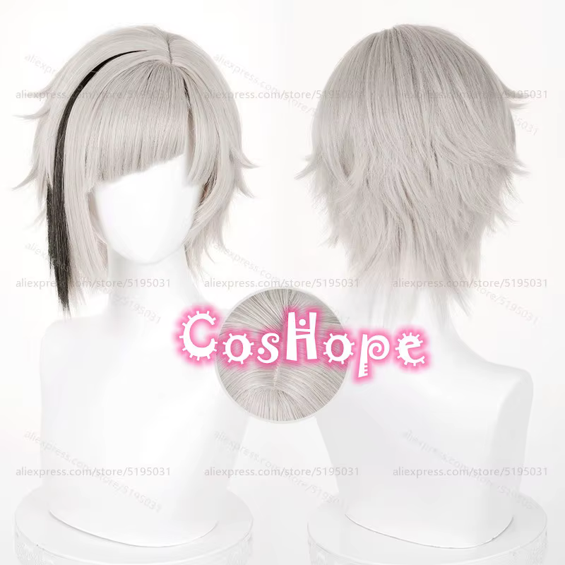 Nakajima Atsushi Cosplay perruque 30 cm courte chaude rose gris