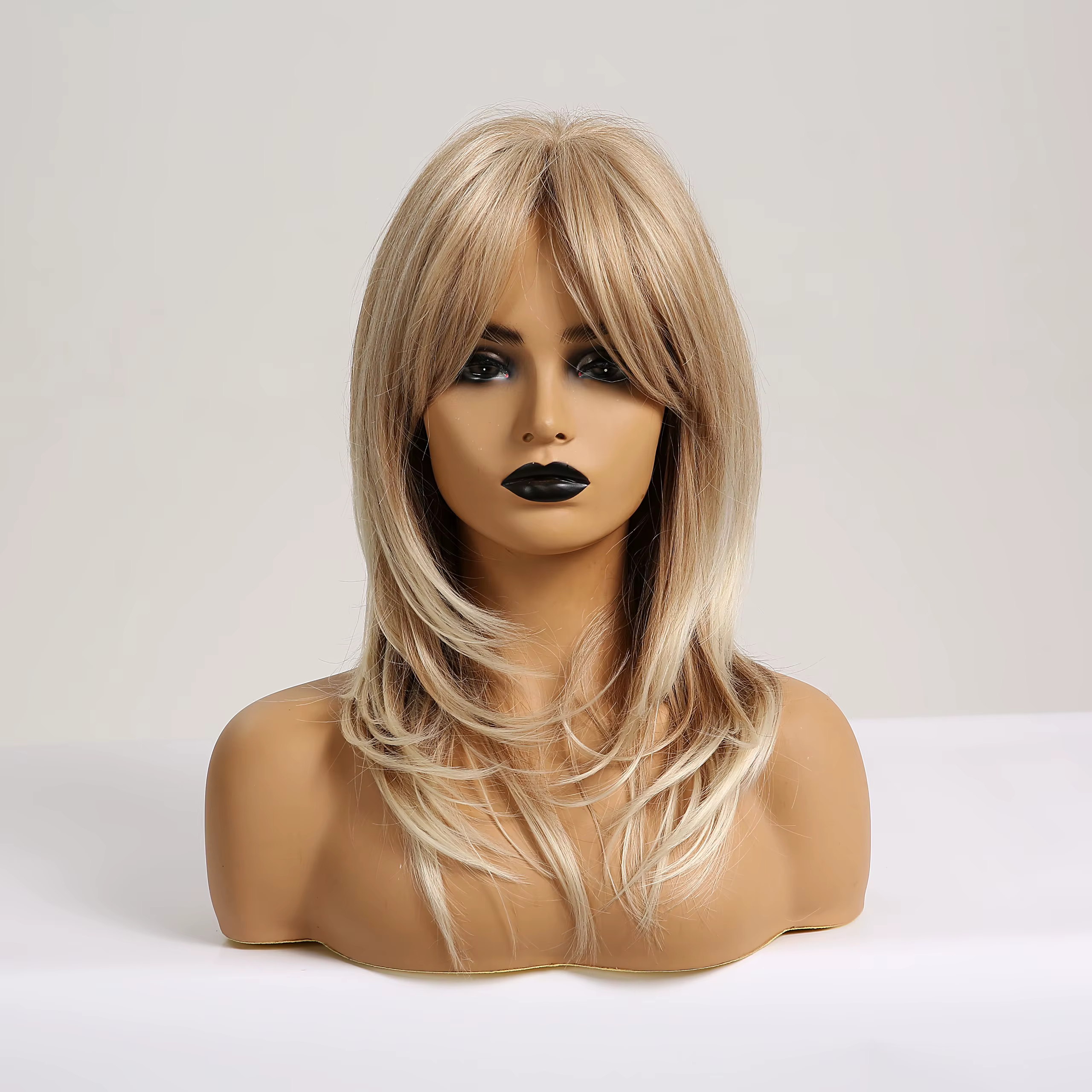 Perruques synthétiques longues blondes en couches pour femmes