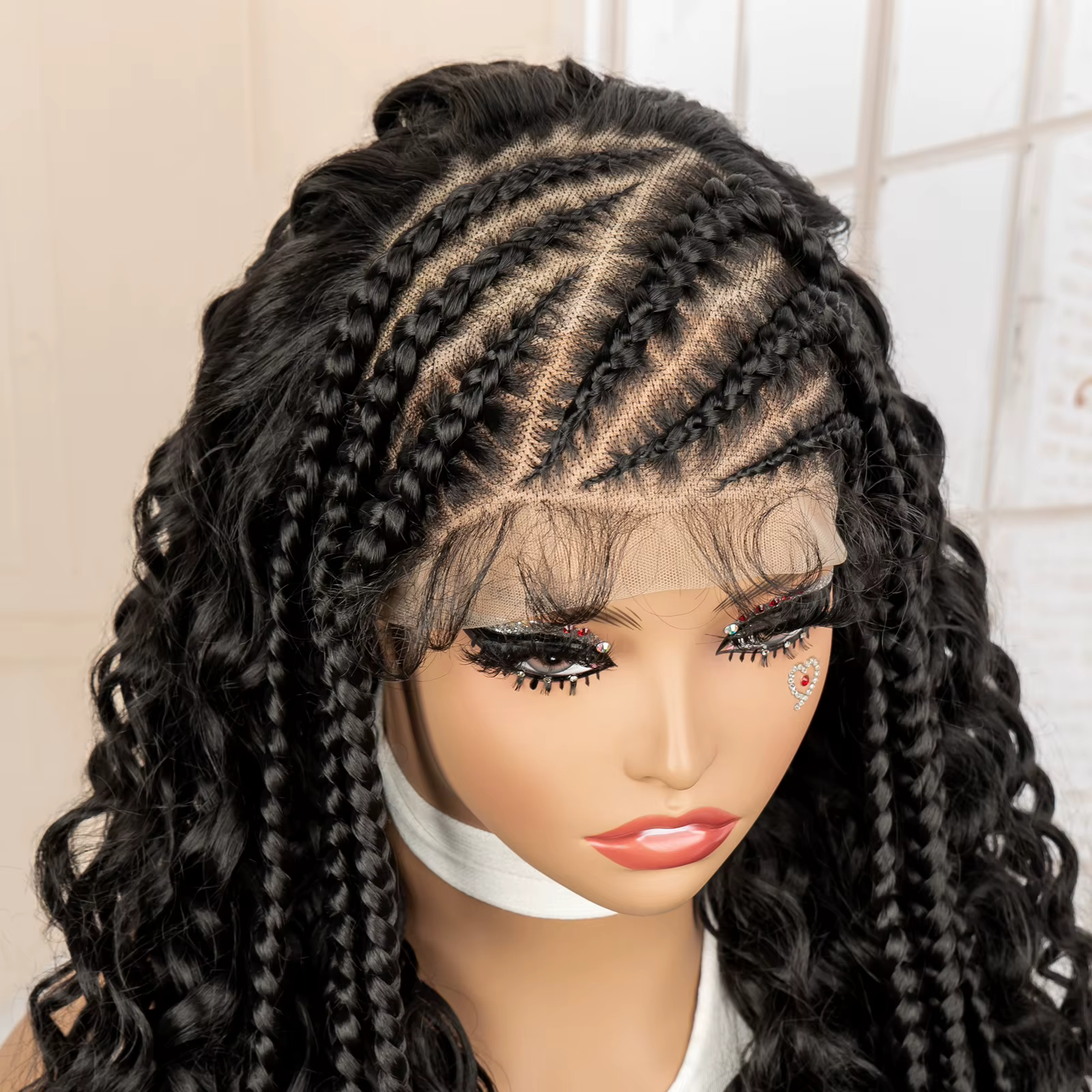 26 pouces synthétique Cornrow tressé perruque 13x6 dentelle frontale bouclés tressage perruque tresses africaines cheveux perruques pour les femmes noires