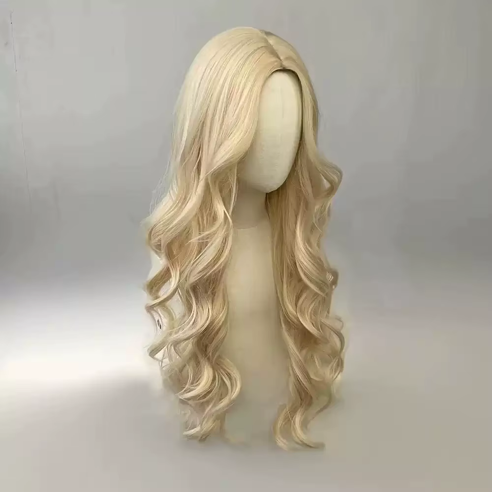 Perruque synthétique bouclée dorée pour cheveux longs bouclés pour fête
