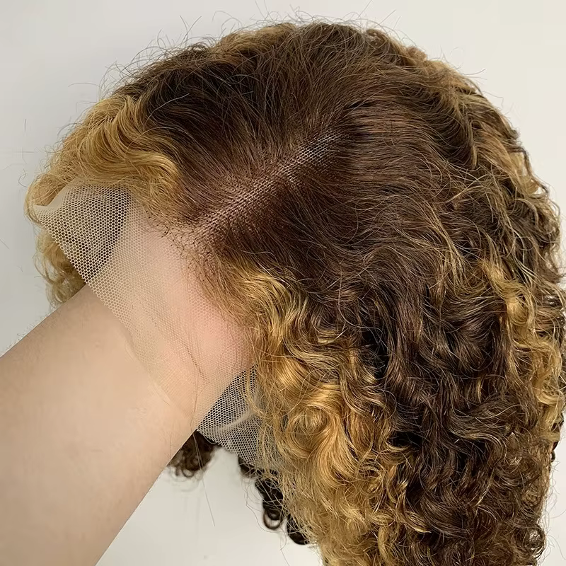 12A JC Bob perruque avec frontale complète P4/27 mettre en évidence les cheveux humains 8-12 pouces Texture d'apparence naturelle reflets lisses ajustement confortable