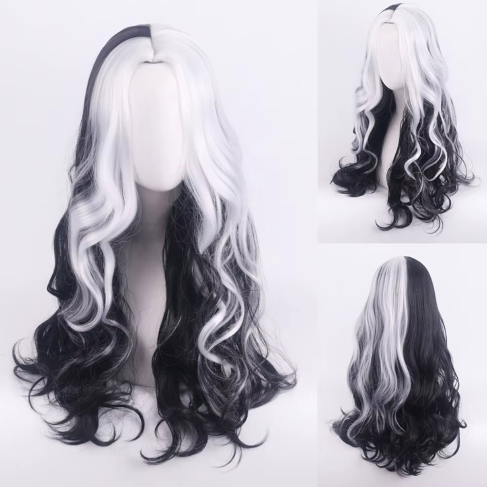 Perruques De Cosplay pour fête d'halloween CRUELLA Deville De Vil