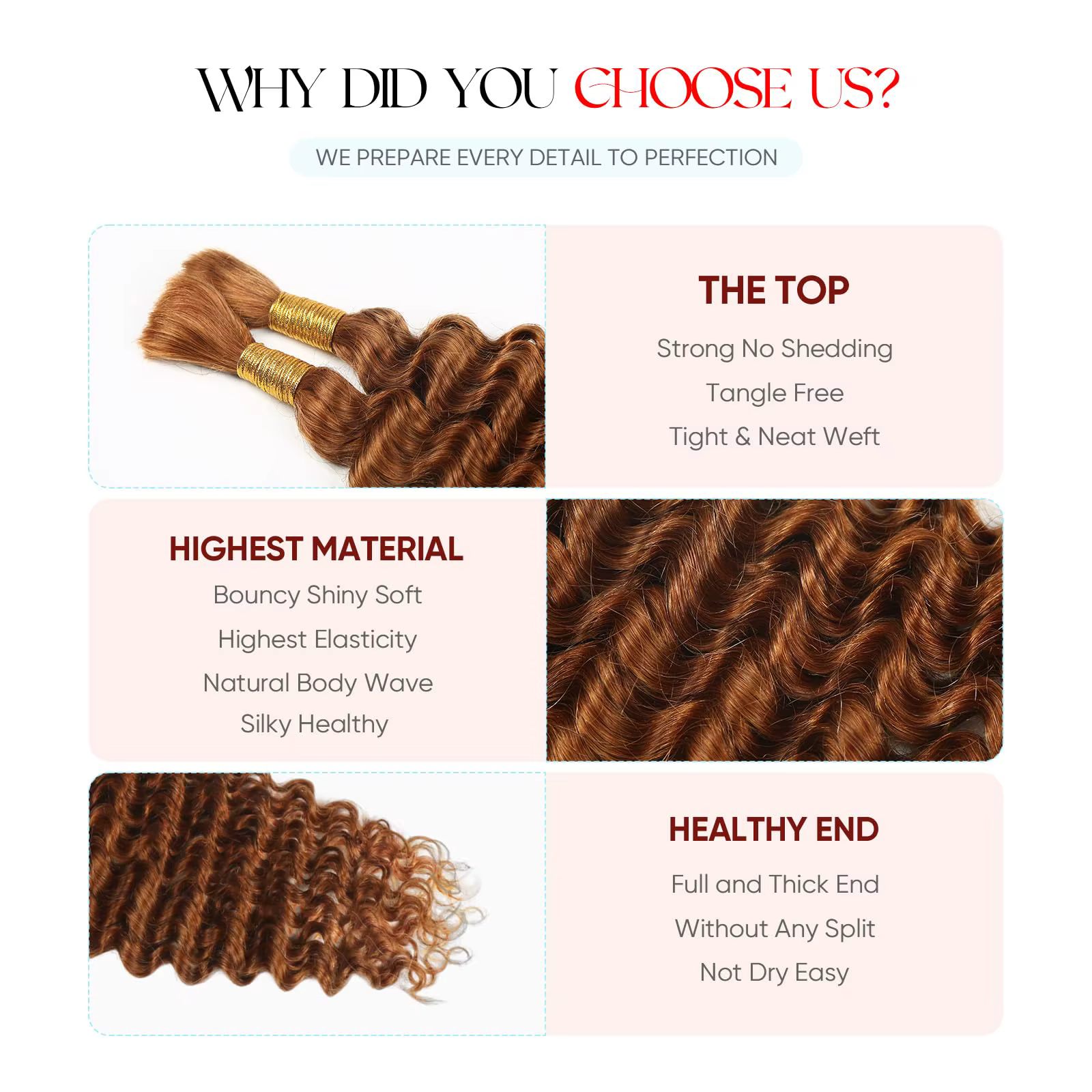 30 # Cheveux tressés humains brun Auburn vague profonde