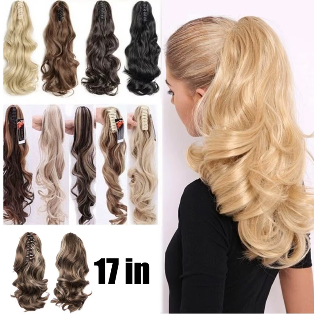 Perruque chignon longue queue de cheval pince en Fiber de soie haute température 17 pouces