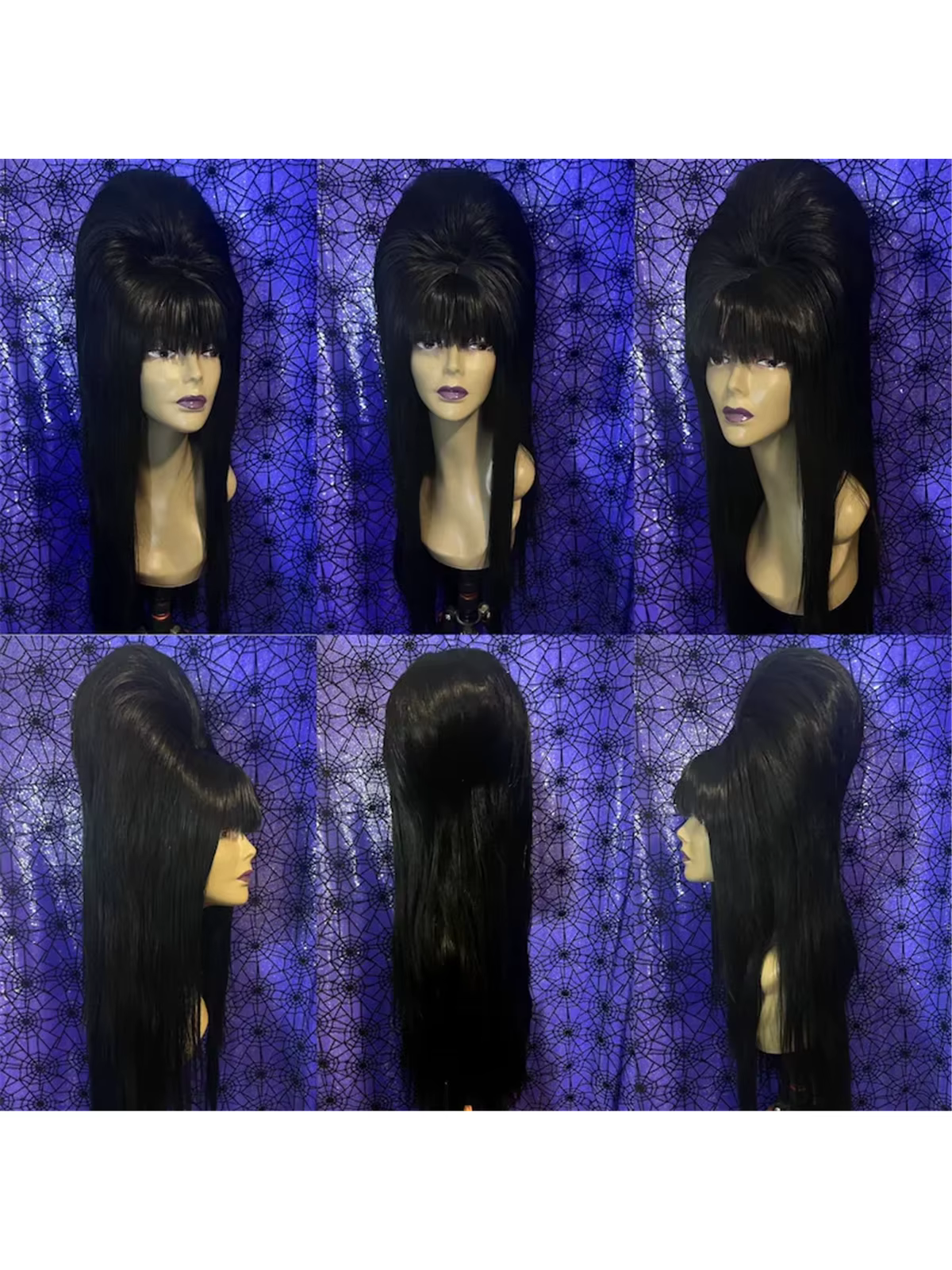 Perruque noire Elvira Mistress de 28 pouces pour accessoire de costume de cosplay