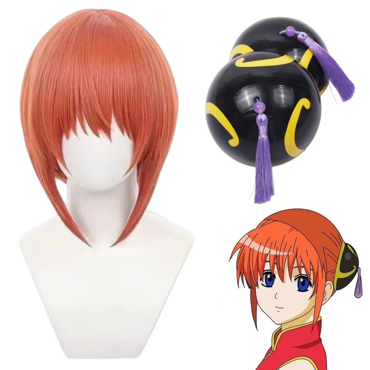 Perruque de cosplay Kagura avec couvre-chef inspirée de l'anime Gintama pour filles et femmes