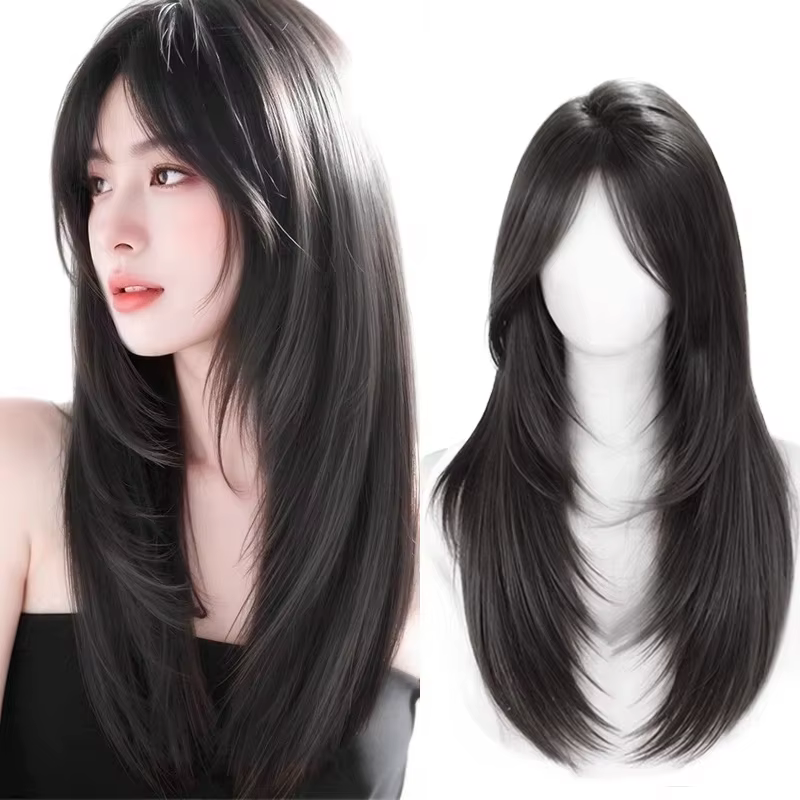 LUPU 24 pouces perruques cheveux noir perruque synthétique