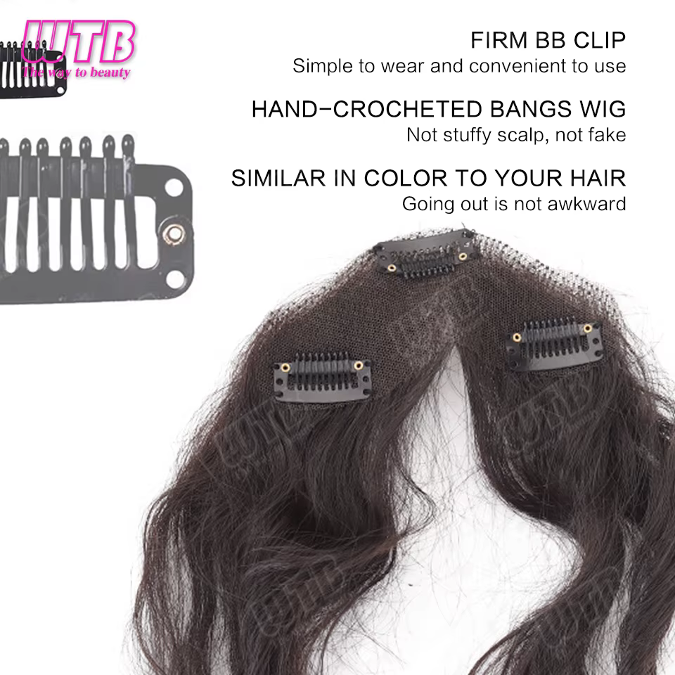 Perruque synthétique WTB à franges crochetées à la main, style clip BB, franges bouclées en laine moelleuse, adaptée au quotidien et aux occasions spéciales pour femmes
