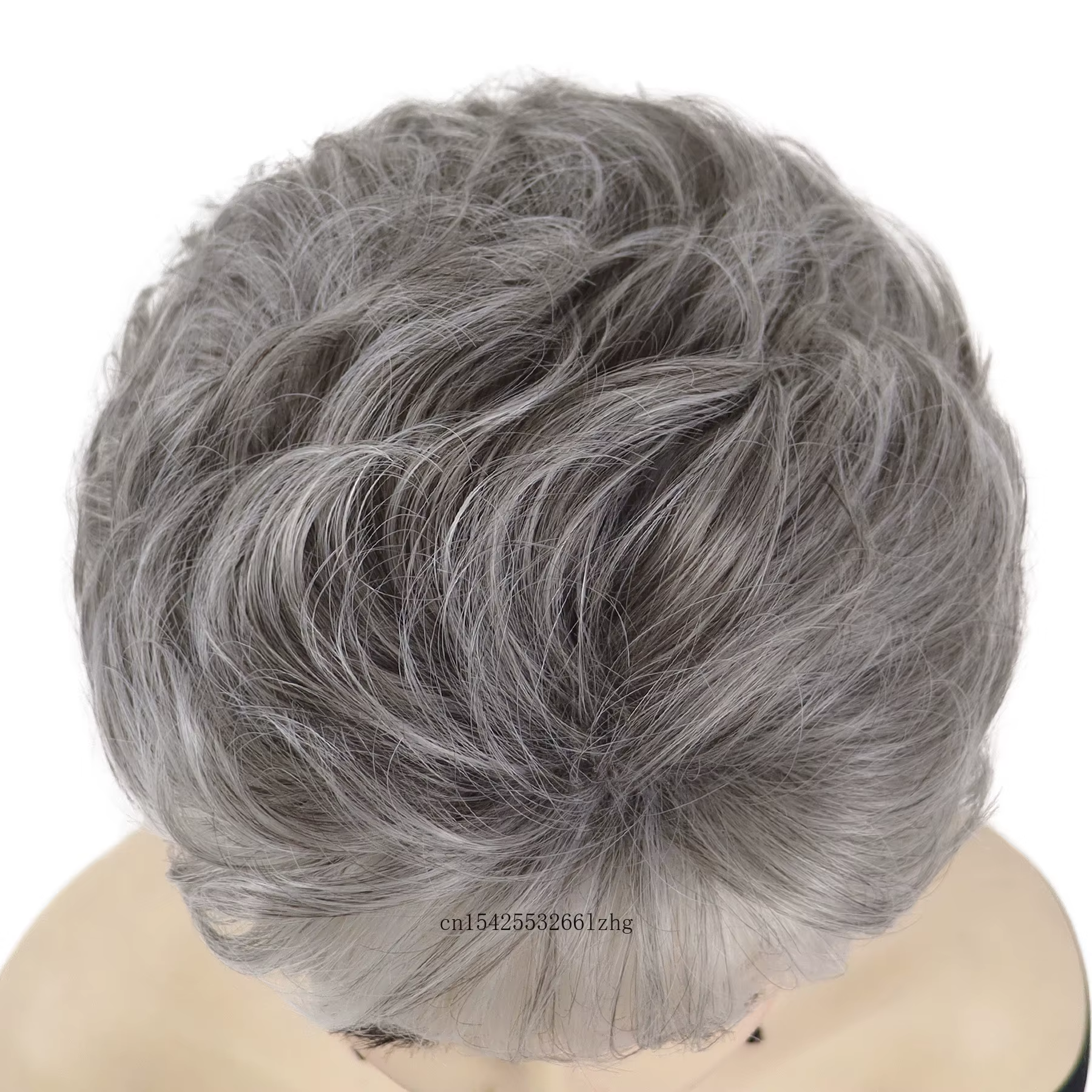Perruque Courte Synthétique Grise Premium pour Femme