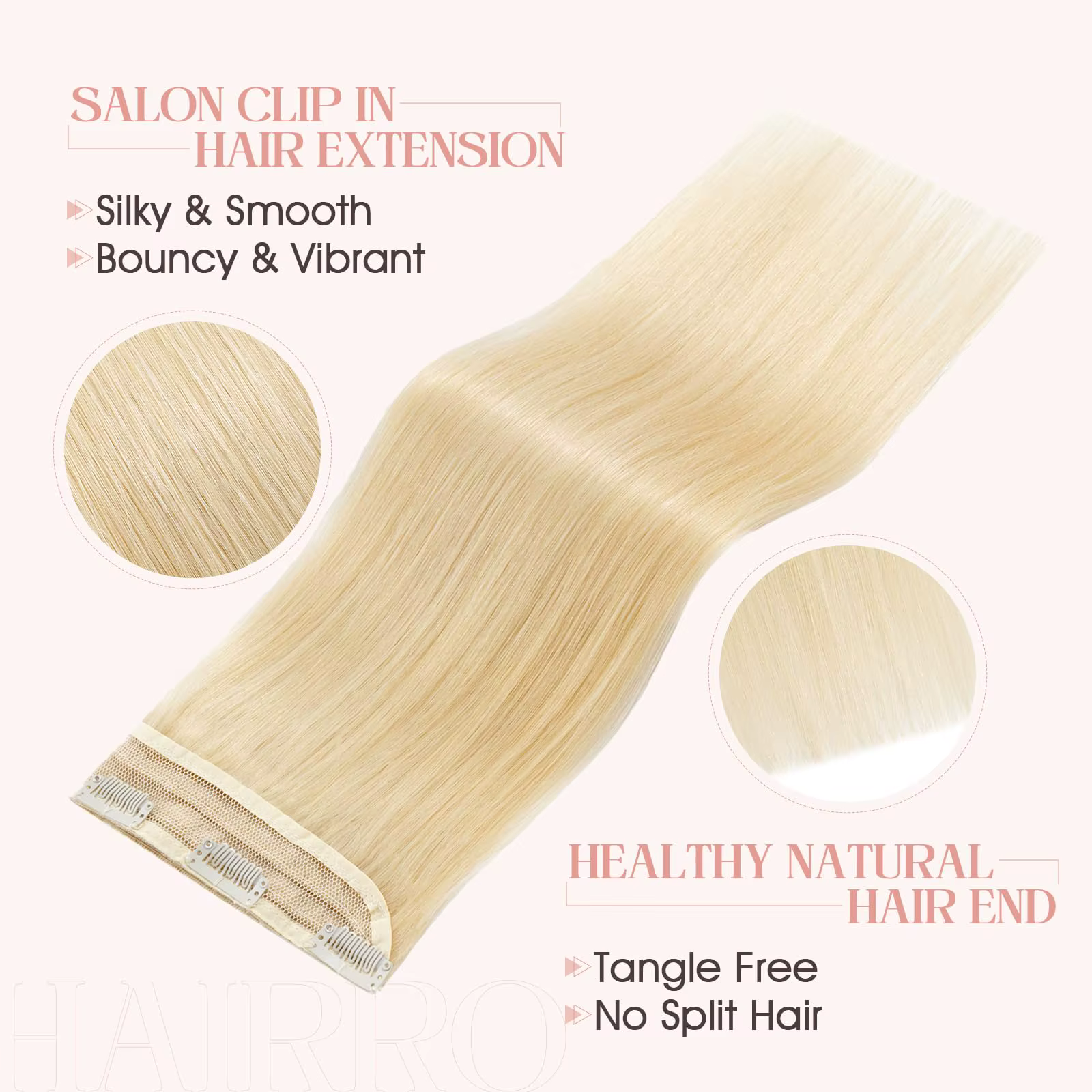 Extensions de cheveux naturels à clipser
