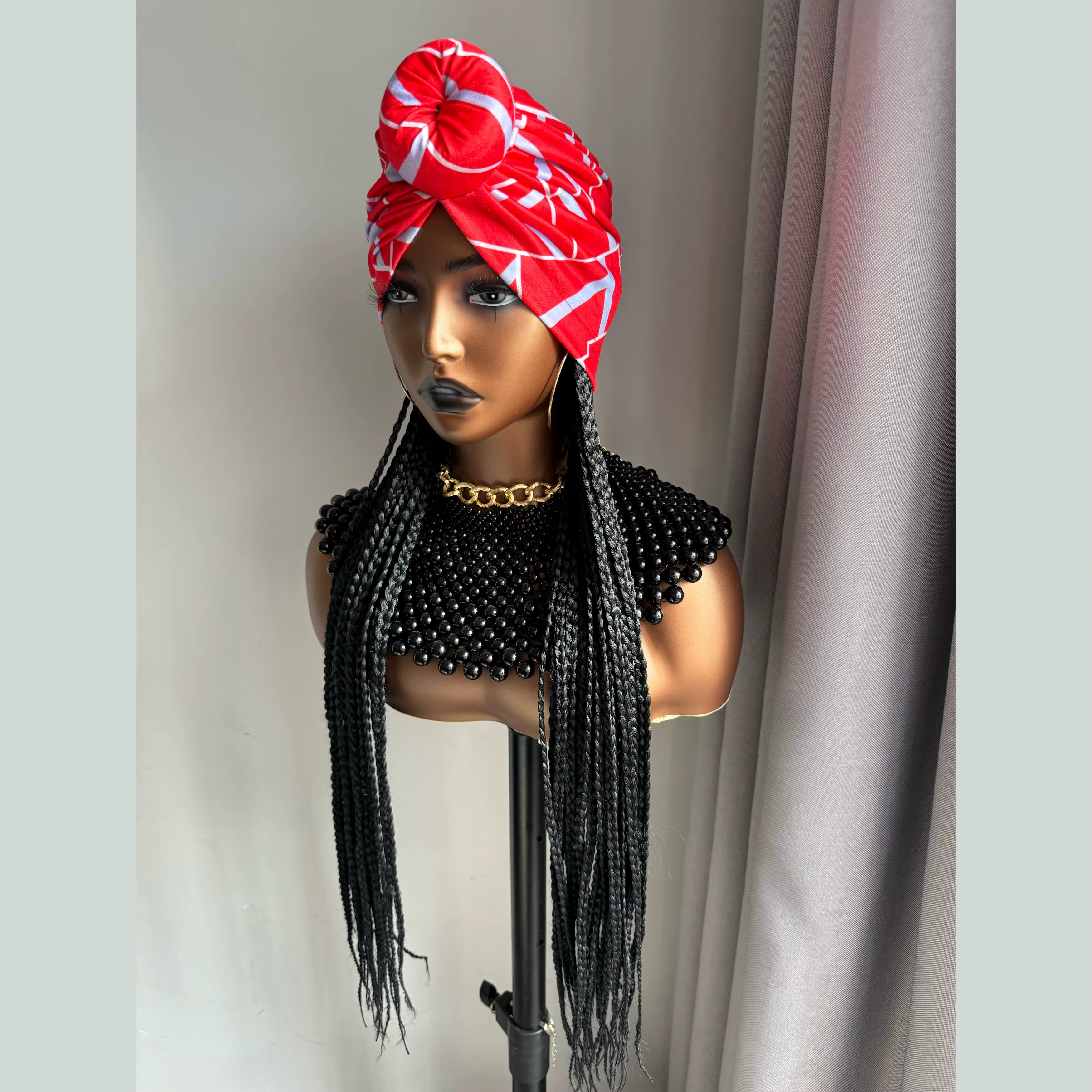 Perruque Synthétique Longue Tressée Noire de 24 Pouces