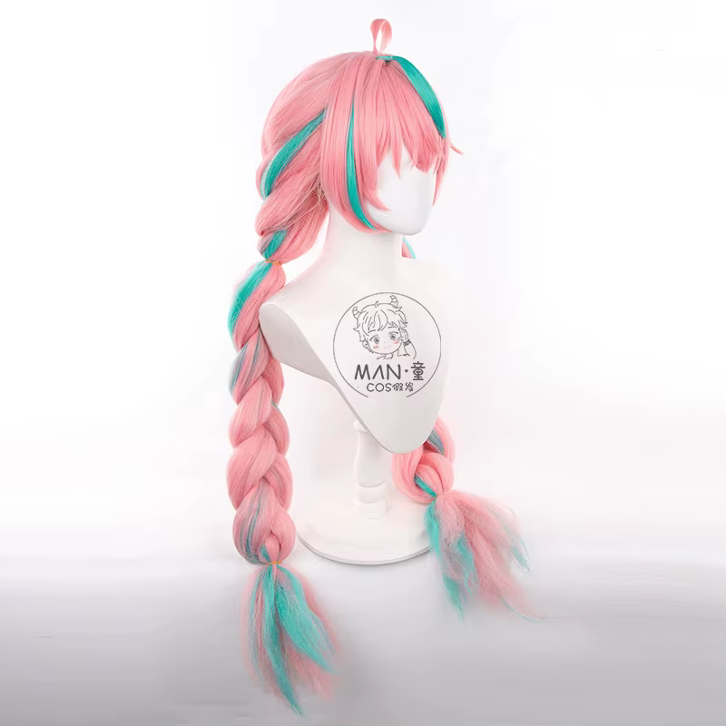 Genshin Impact Varesa Cosplay perruque 98 cm rose vert tressé coiffure