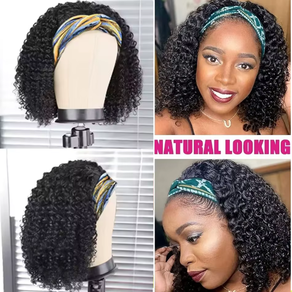 Perruque bandeau bouclée crépue en cheveux humains