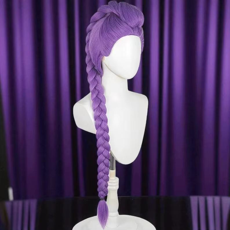 Perruque de cosplay : soie tressée violette résistante à la chaleur, réglable