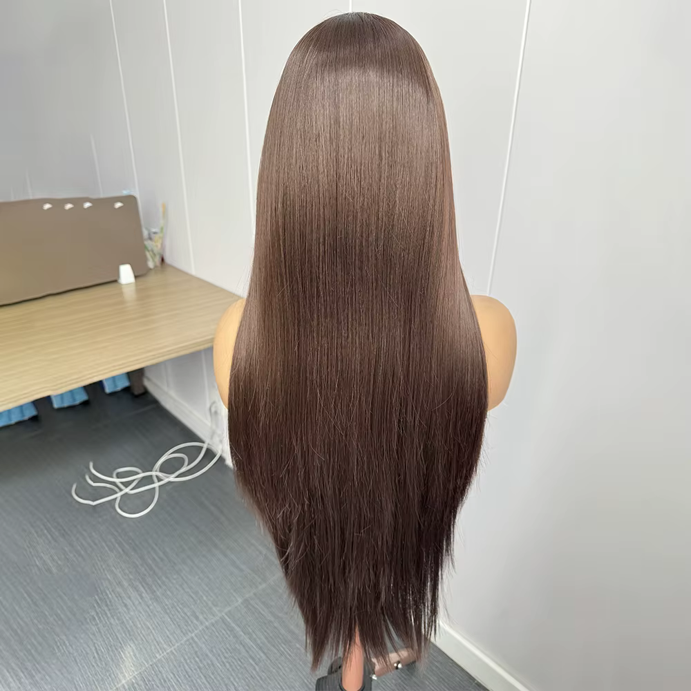 Perruque Lace Front Wig synthétique brune longue et lisse pour femmes
