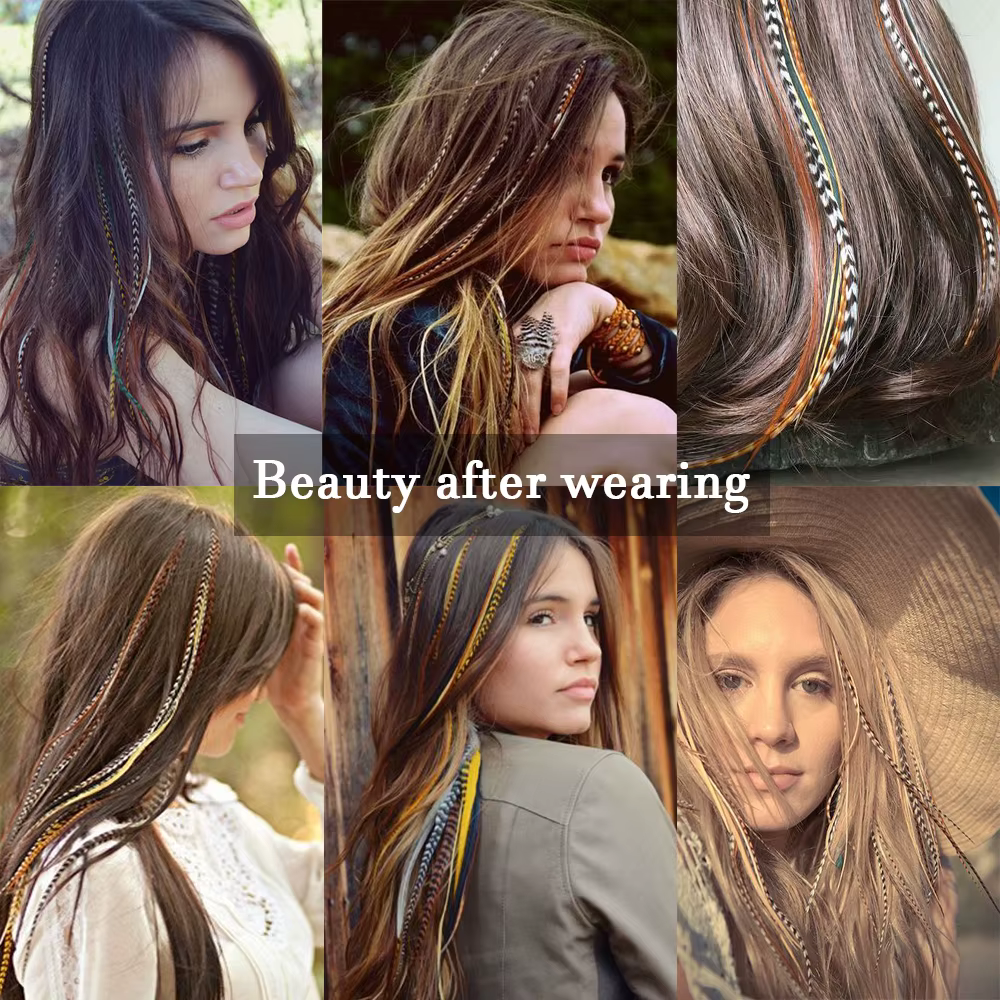 Extensions de cheveux en plumes synthétiques 16 pouces 50 brins/paquet