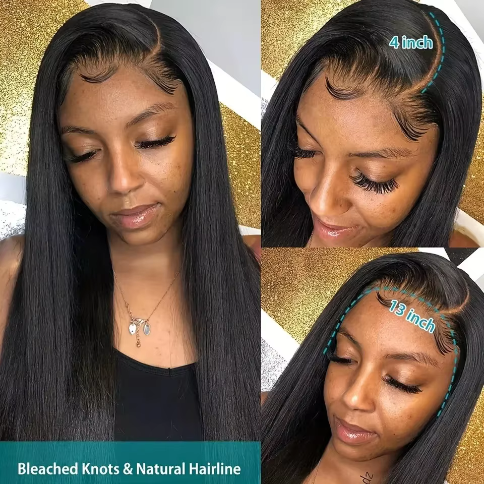Perruque Lace Front en Cheveux Humains Raides Brésiliens 2026 pour Femmes – Sans Colle – En Promotion