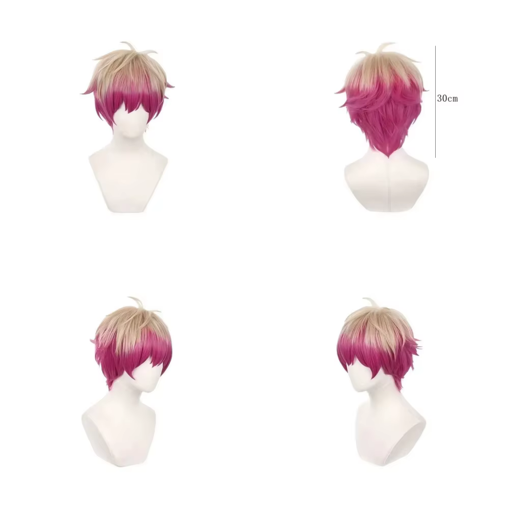 Perruque synthétique courte dégradée blond-rose avec texture texturée sur le devant – Fibre résistante à la chaleur