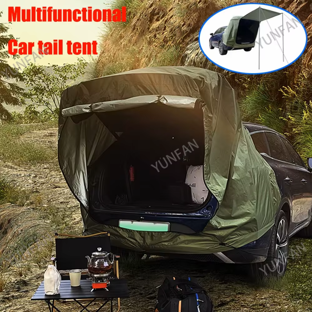 Tente d'extension arrière de voiture résistante au soleil et à la pluie avec auvent, tente de camping et pique-nique extérieure pour SUV