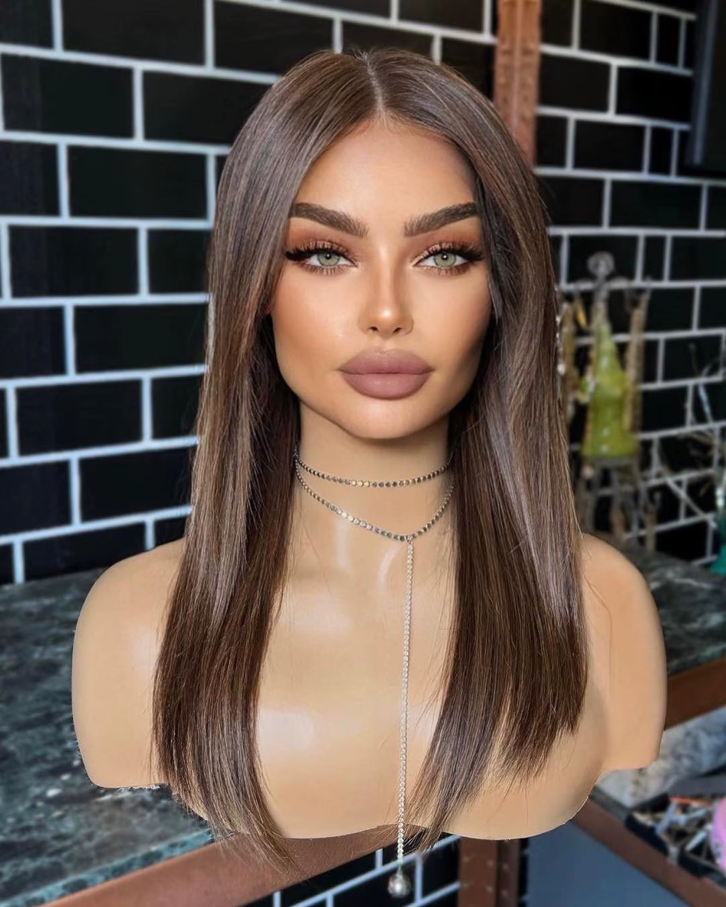 Perruque Lace Front Wig synthétique lisse marron foncé 13 × 4