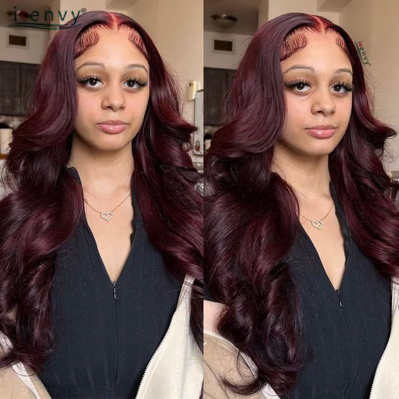 Perruques de cheveux humains bouclés bordeaux pour femmes