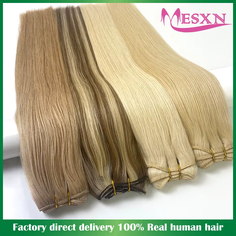 MESXN Extensions de trame de cheveux paquets européens Remy 100% Extension