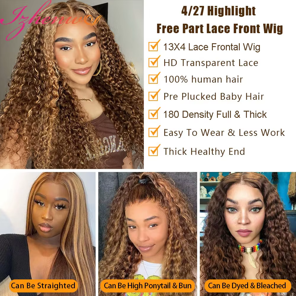 30 pouces HD dentelle mettre en évidence Ombre perruque bouclés couleur cheveux humains 13x6 13x4 vague profonde
