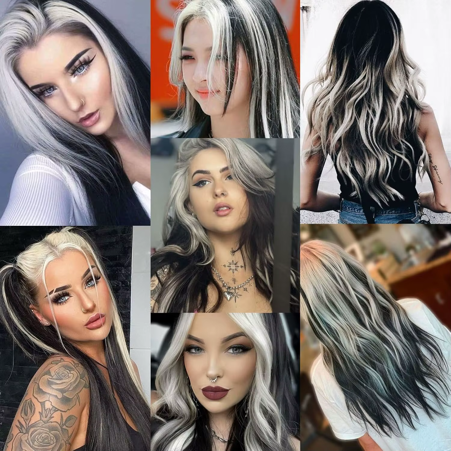 Extensions capillaires synthétiques noires longues et lisses, 12 pièces, postiches colorées à reflets de fête pour femmes, enfants et filles, Halloween