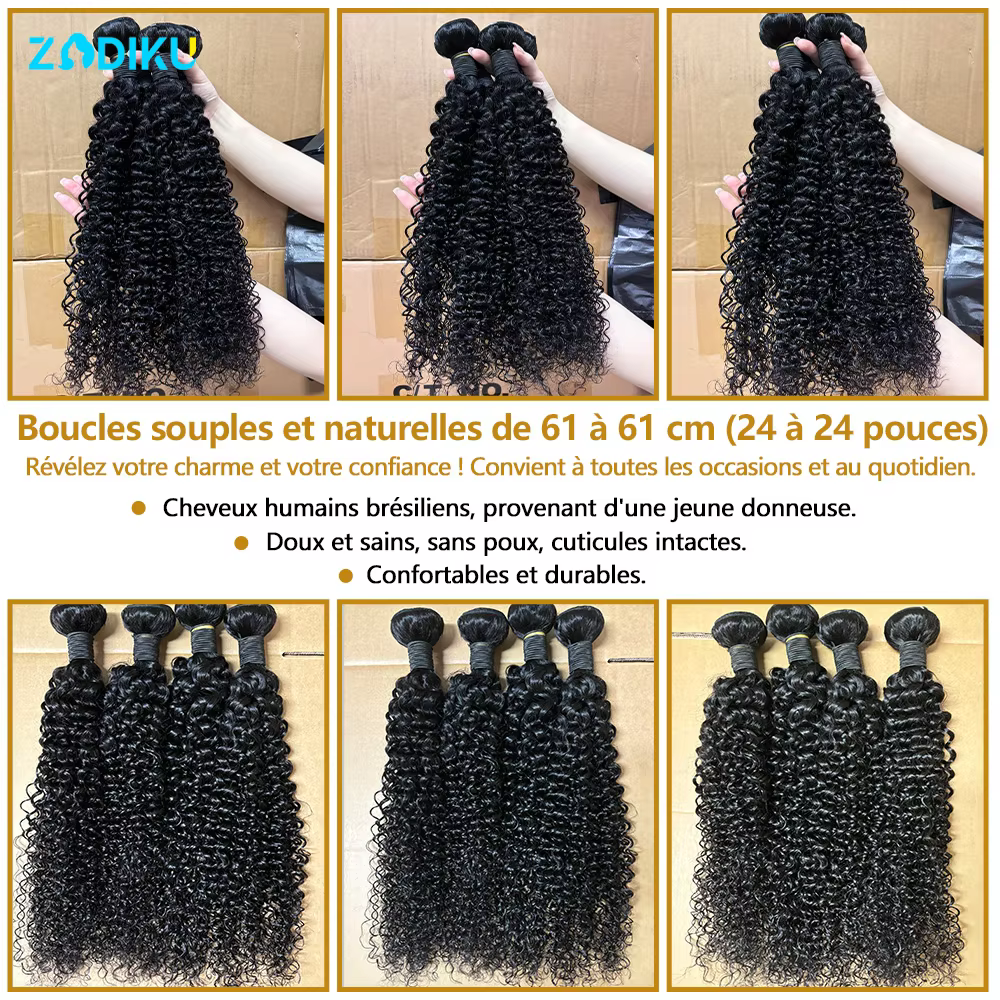 262626 Pouces Tissage Humain Hair Curly Wave