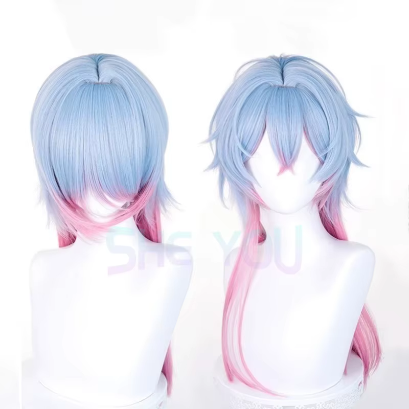 Miku lapin trou Cosplay mâle perruque 65 cm bleu rose dégradé
