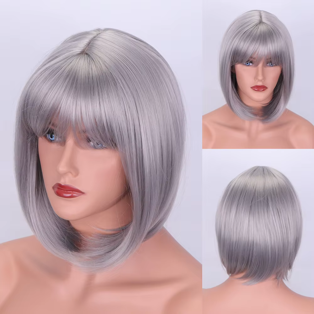 Perruque de cosplay synthétique courte et droite pour femme