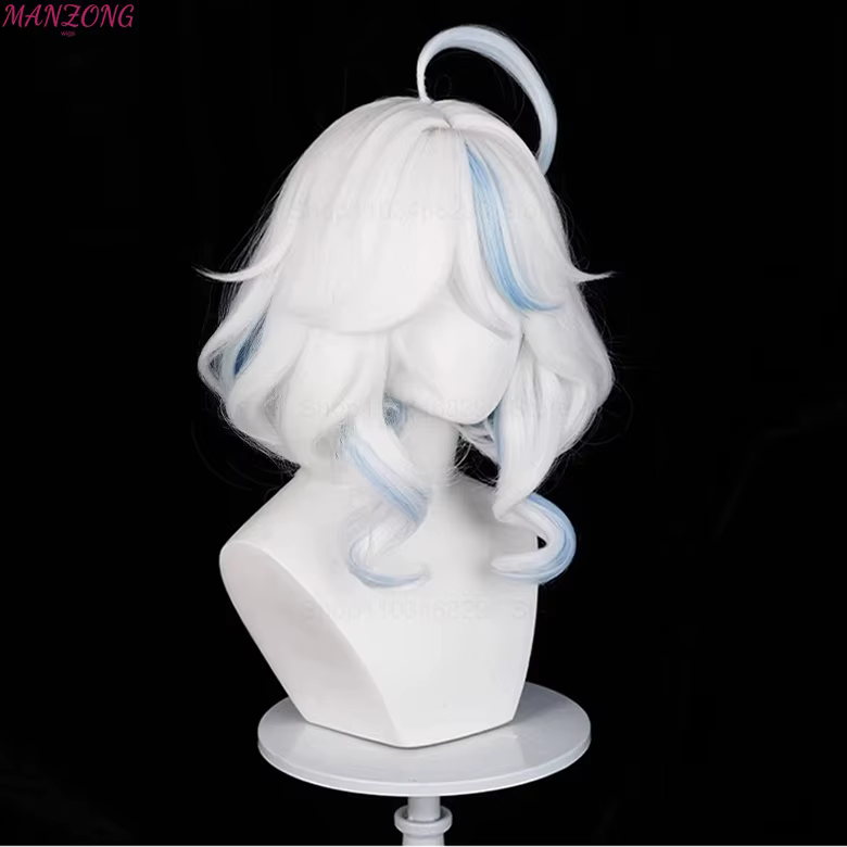 Furina perruque courte Focalors Cosplay perruque courte argent blanc bleu perruque Cosplay Anime Cosplay perruques résistant à la chaleur synthétique + bonnet de perruque