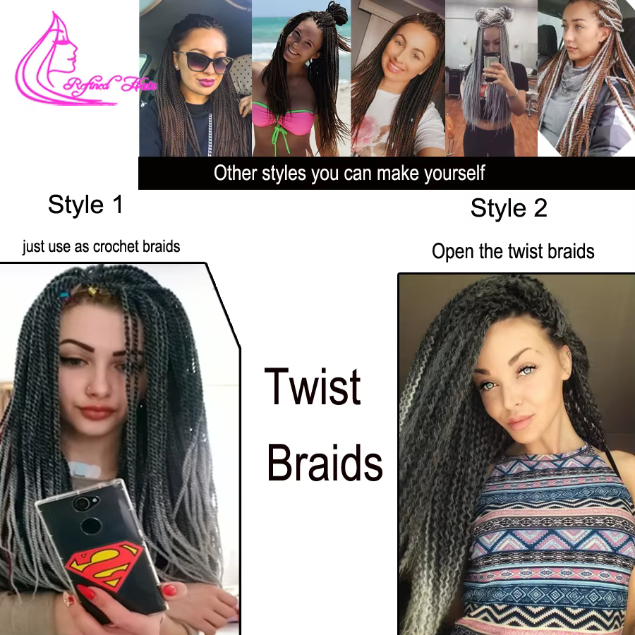 Cheveux raffinés synthétiques petites tresses au Crochet tresse torsadée sénégalaise 30 racines/pièce Extensions