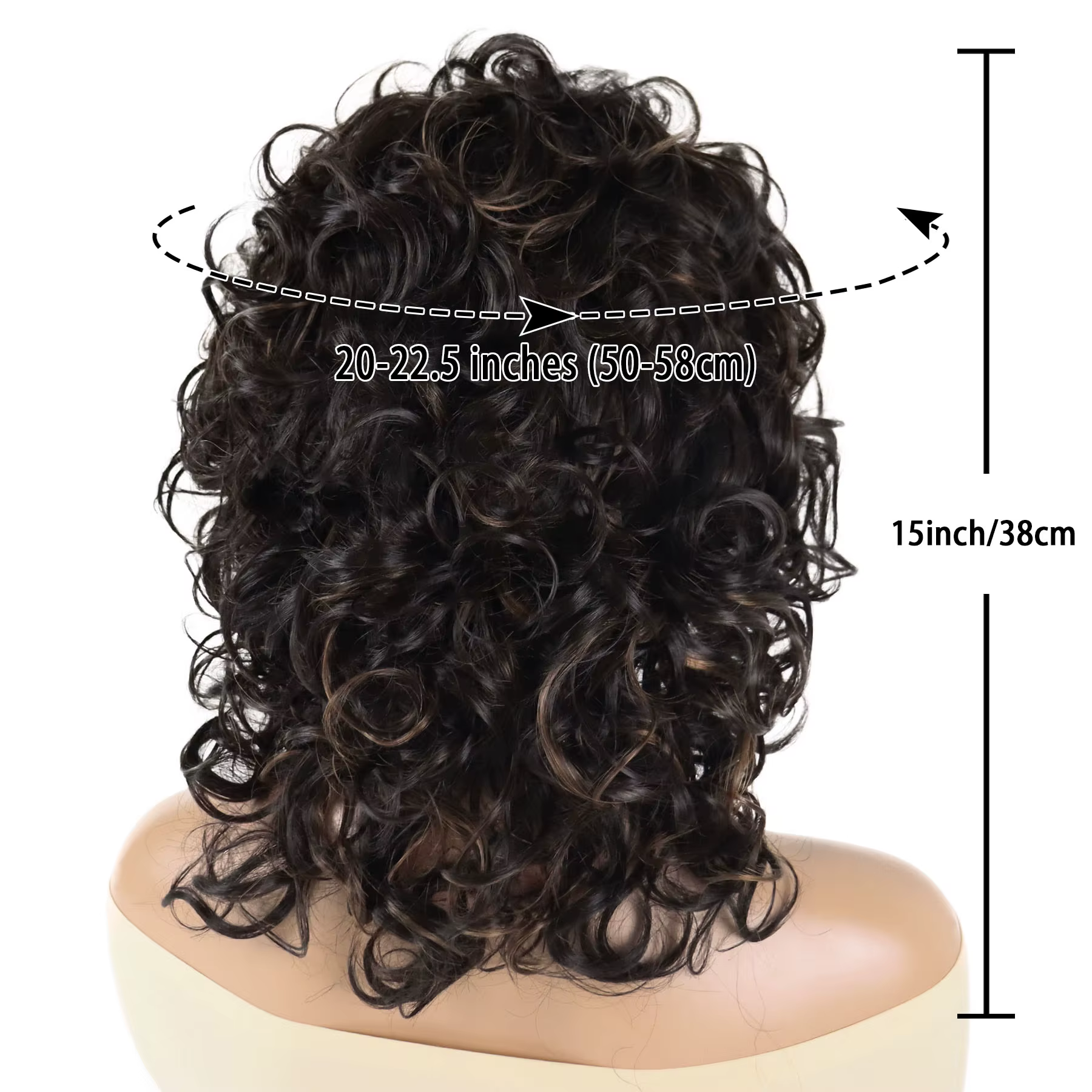 Perruque synthétique brune bouclée volumineuse avec frange pour femme