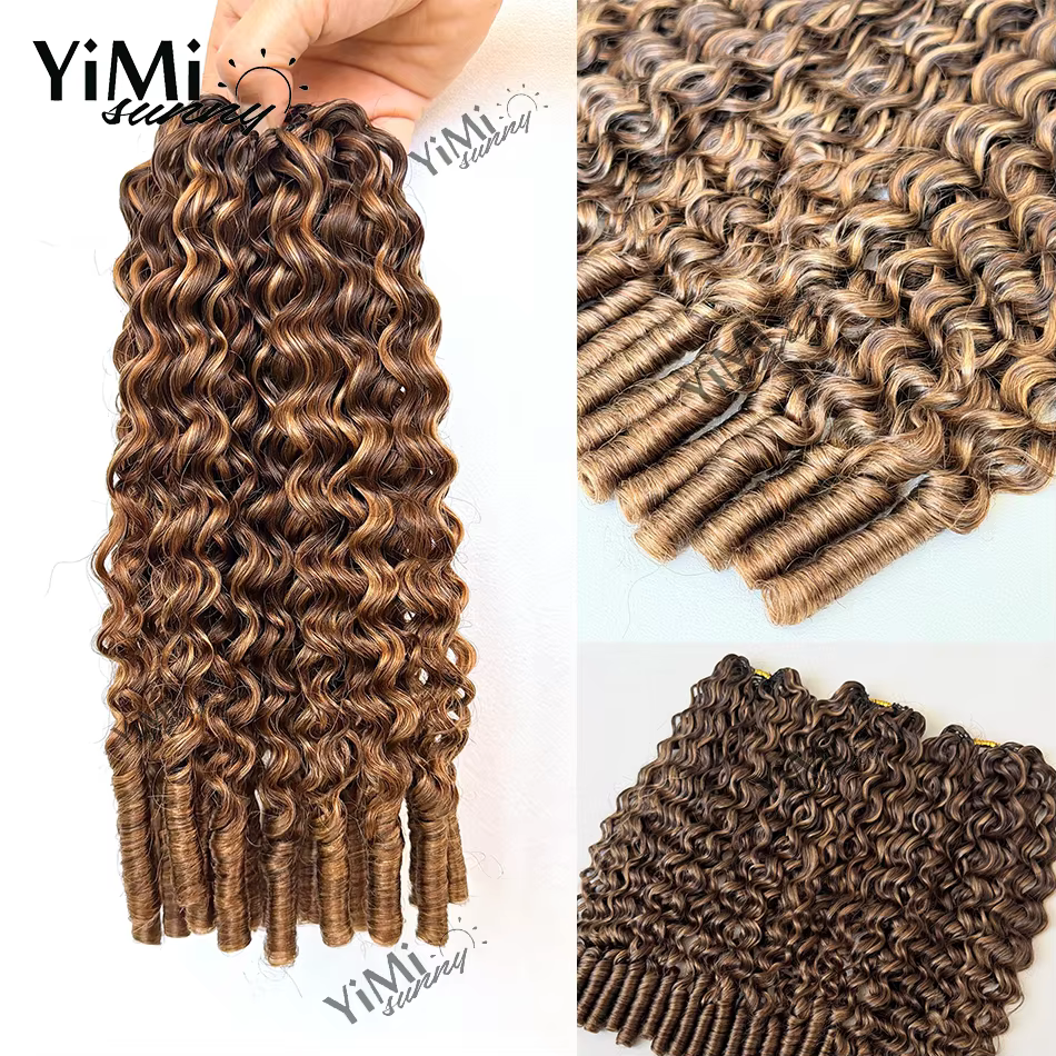 Extensions de cheveux humains bouclés birmanes 4/27/30 en plumes