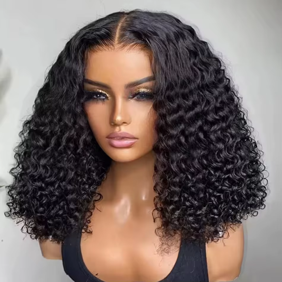 Perruque Bob Bouclée 13x6 avec Dentelle Frontale Pré-Pluckée Densité 250 Brésilienne Sans Colle HD Kinky Curly Bob Lace Closure Wigs Effet Mouillé et Ondulé