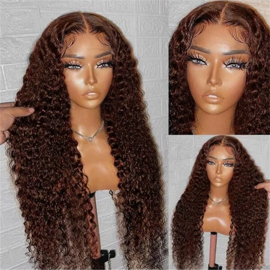 Perruques en cheveux humains brun chocolat 13x4