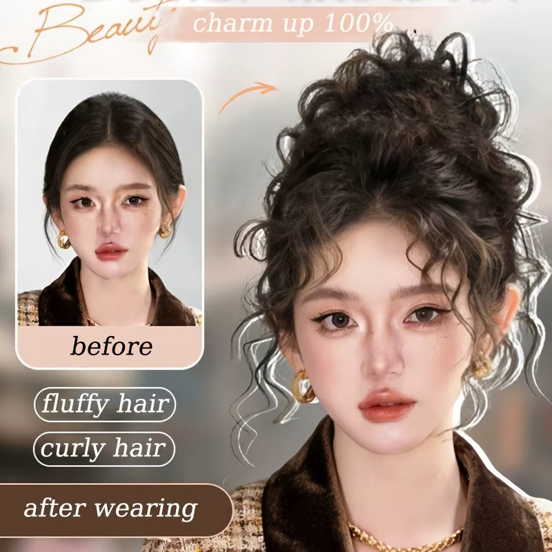 Chignon bouclé désordonné en fibre synthétique