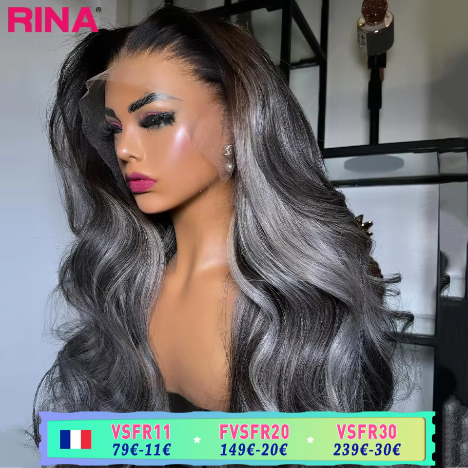 Perruque Lace Frontal Wig naturelle Body Wave colorée gris argenté
