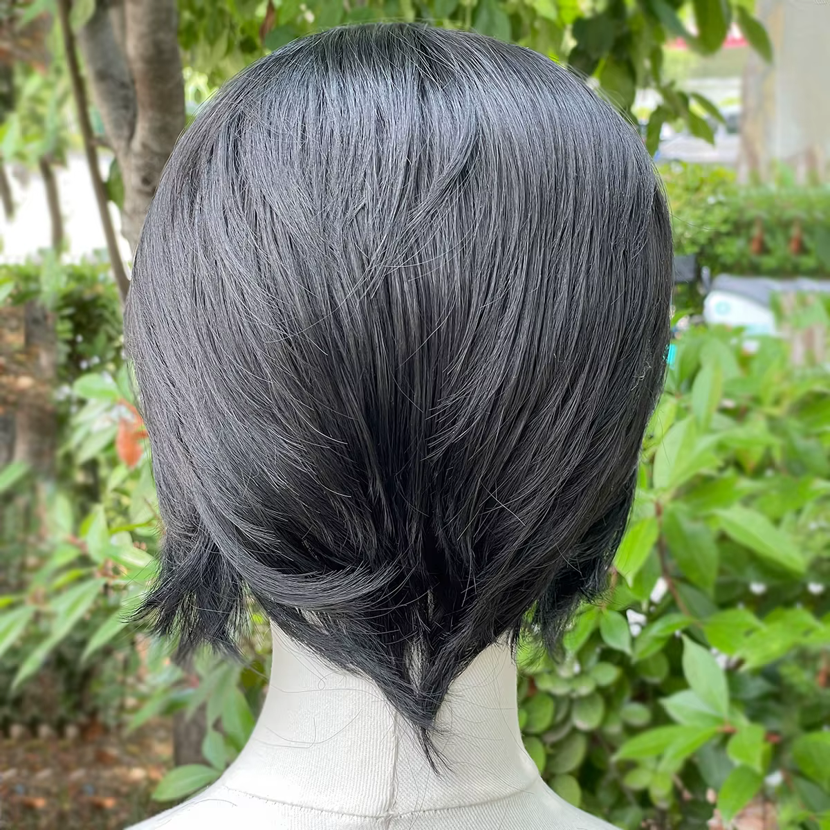 Perruque Lace Front Wig synthétique noire de jais de veuve pour hommes